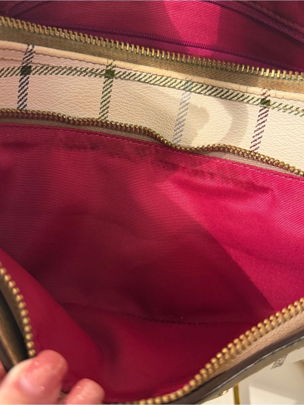 Coach Cream Plaid Shoulder Bag with Pink Logo Accent - Picture 8 of 11